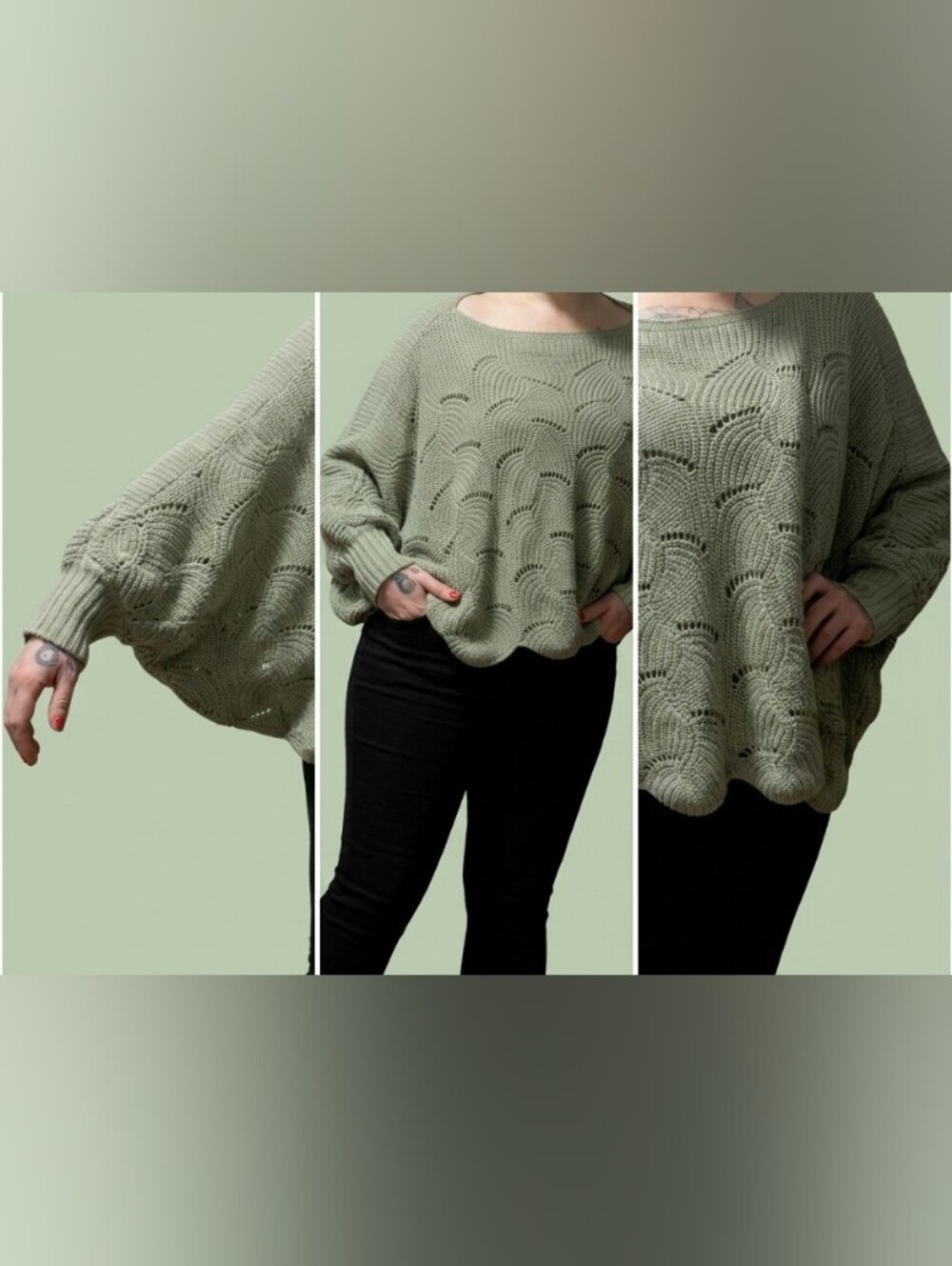 π MOON & MADISON Chunky Knit Open Front Shrug Cocoon Sweater Sage L - Picture 3 of 5